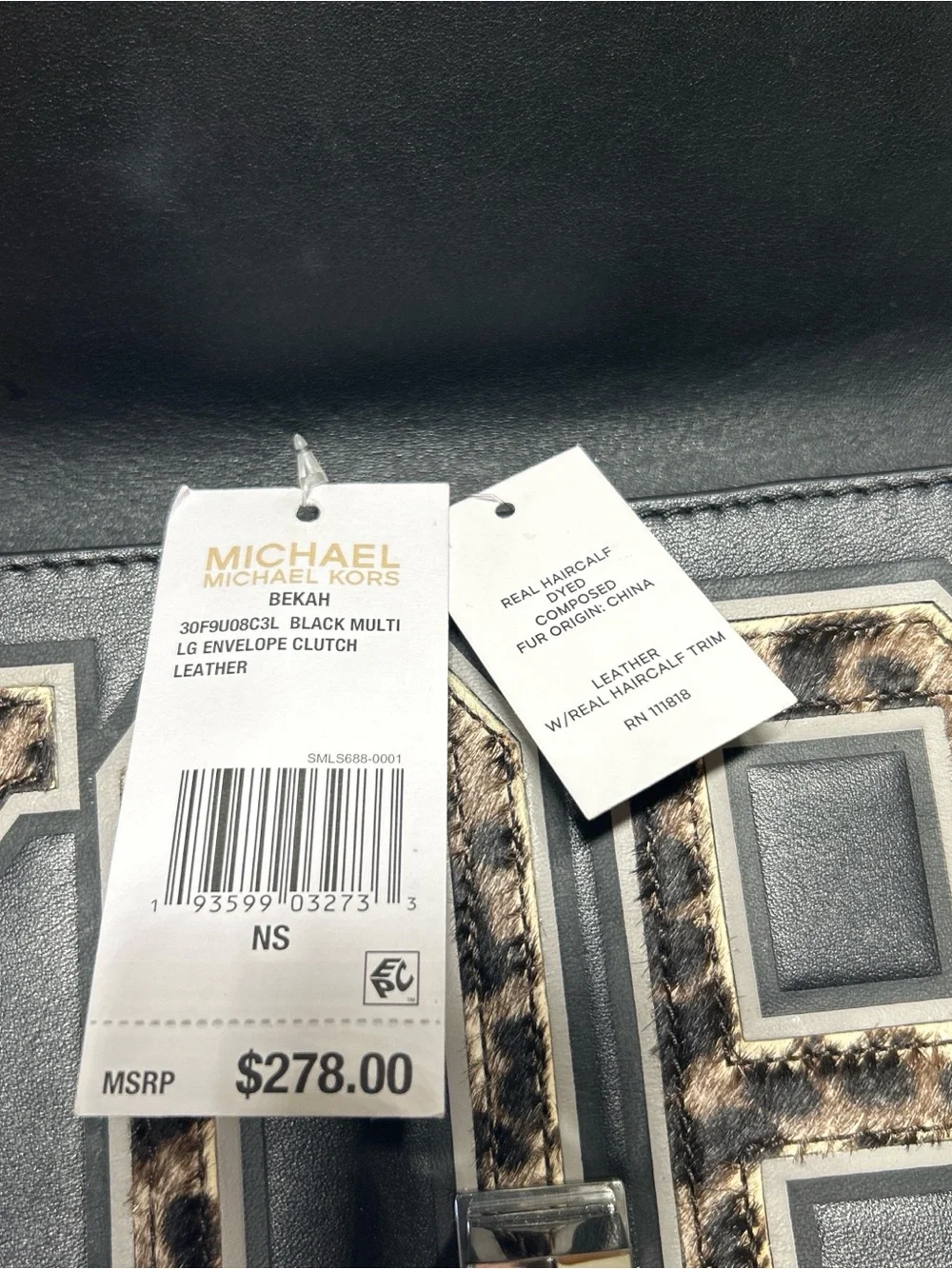 Michael Kors White, Black & Leopard-Print Logo Clutch - Picture 8 of 12